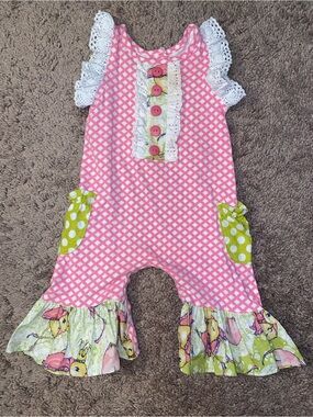 Peaches N Cream 0 3 Months Baby Girl One Piece Romper Pink Lace Frill